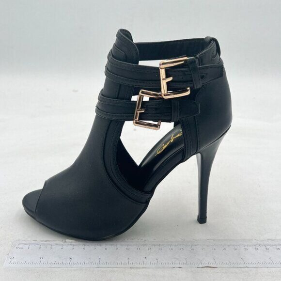 XYD Women Peep Toe Ankle Bootie High Heels Buckled Double Straps Cutout Fashion - Picture 2 of 8